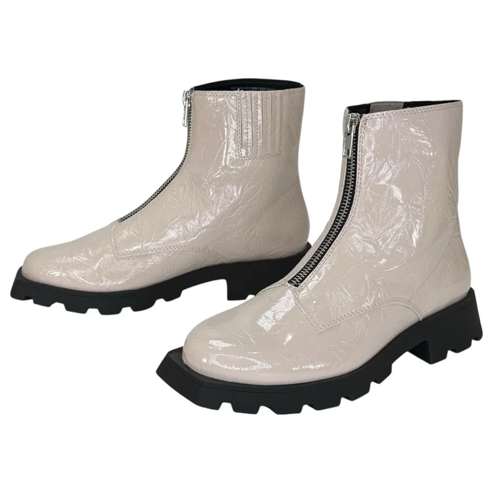 Katy Perry Collections Cream Patent Leather Ankle Boots with Black Lug Sole
